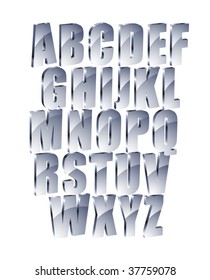 Metal text. ABC, vector.