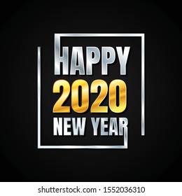 Metal text Happy New Year 2020 for element design. Background or poster design on the black background. Vector illustration EPS.8 EPS.10