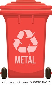 Metal text red garbage bin vector illustration isolated on white background. 