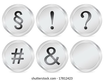 Metal text symbol circle icon set. Vector illustration.