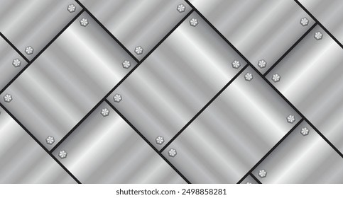 Metal texture background with bolts. Aluminium plate with bolts. Steel background. Vector illustration