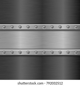 Metal Texture With Horizontal Iron Plate With Rivets. Vector 3d Illustration