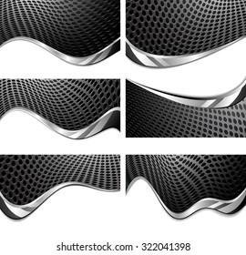 Metal Texture Perforated. Black And White Background With Chrome Wave 