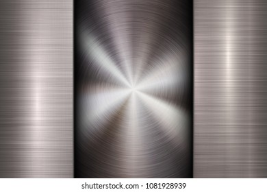 Metal textured abstract technology background with circular polished, brushed concentric texture, chrome, silver, steel, aluminum for design concepts, wallpapers, web and prints. Vector illustration.