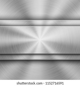 Metal textured abstract technology background with circular polished, brushed concentric texture, chrome, silver, steel, aluminum for design concepts, wallpapers, web and prints. Vector illustration.
