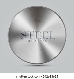 Metal Textured Button Template. Abstract Steel Circle Badge. Vector illustration