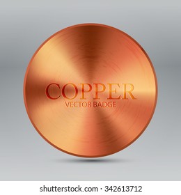 Metal Textured Button Template. Abstract Copper Circle Badge. Vector Illustration