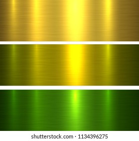 Metal textures gold and green brushed metallic background, vector illustration.