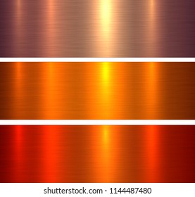 Metalltexturen orangefarbener, roter, gebürsteter metallischer Hintergrund, Vektorgrafik.