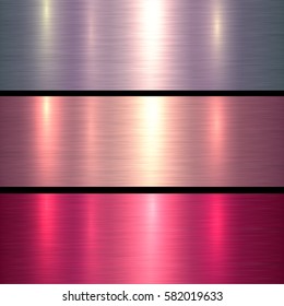 Metal Textures Pink And Red Brushed Metallic Background, Vector Illustration.