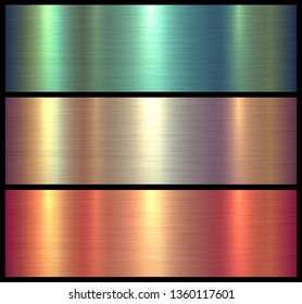 Metal textures shiny brushed metallic background, vector illustration.