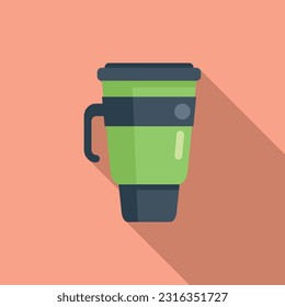 Metal thermo cup icon flat vector. Coffee mug. Flask travel