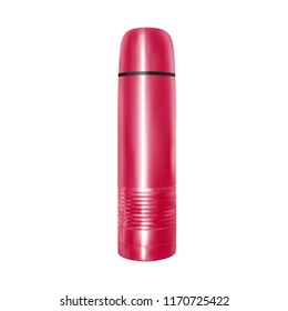 Metal thermos bottle in vector on white background.