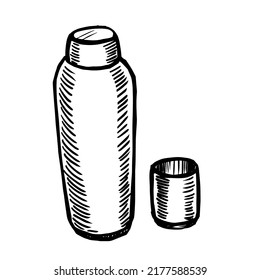 Metal thermos and mug vector illustration on white background
