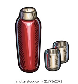 Metal thermos and mugs vector illustration on white background