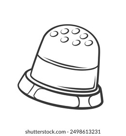 Metal thimble of tailor line icon. Hand drawn retro tool to protect finger from sharp needle during sewing and embroidery. Needlecraft, tailoring mascot, doodle thimble icon vector illustration