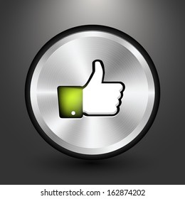 Metal thumbs-up button icon design, Image on grey background.