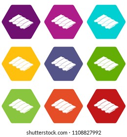 Metal tile icons 9 set coloful isolated on white for web