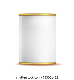 Metal Tin Box Can Vector. 3d Realistic Empty Packaging Container. For Baby Powder Milk, Tea, Coffee, Cereal. Mock Up Blank Isolated On White Background Illustration