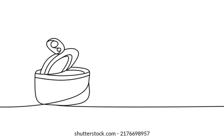 Metal tin can one line continuous drawing. Tin can continuous one line illustration. Vector minimalist linear illustration.