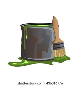 Metal tin with green paint. Vector.