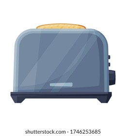 Metal Toaster with Grilled Toast, Household Kitchen Appliance Flat Style Vector Illustration on White Background