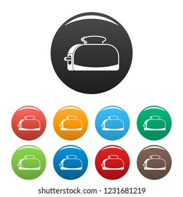 Metal toaster icons set 9 color vector isolated on white for any design