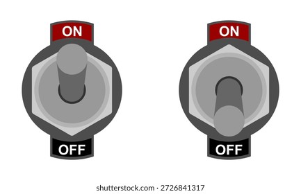 Conmutador de metal con etiqueta de encendido y apagado, Ilustración vectorial aislada sobre fondo blanco