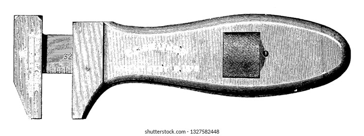 A metal tool, used for measuring sheets, or diameter of any substance. It has a scale at one end if it, vintage engraved line art illustration. Bicycle Accessories - 1900