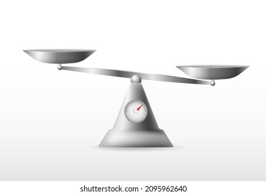 Metal trade scales. Realistic symbol of measurement and balance with scale of measurement calculating the exact weight in market and trading vector platforms.