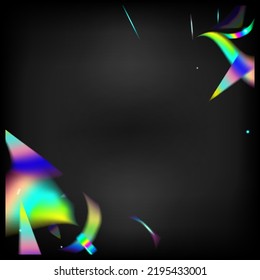 Metal Transparent Falling Particles. Blue, Purple, Green Celebration Background. Holo Glitch Effect Rainbow Tinsel. Rainbow Tinsel.  Gradient Overlay Vivid Foil Tinsel. Falling Holograph Confetti.