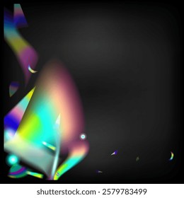 Metal Transparent Falling Particles. Blue, Purple, Green Celebration Background. Rainbow Tinsel. Flying Hologram Confetti. Holo Glam Effect Rainbow Tinsel.  Gradient Overlay Neon Foil Tinsel.