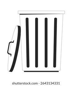 Lixeira de metal com objeto de linha 2D de tampa aberta. Lixeira. Ícone Excluir. Eliminação de resíduos. Contêiner de lixo eletrônico. Item de contorno de tinta de vetor clipart isolado da lixeira do lixo. Ilustração de ponto monocromático