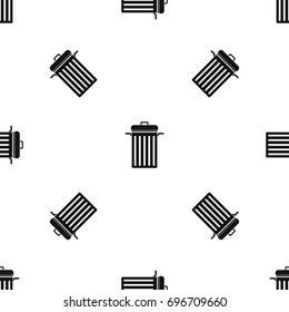 Metal trash can pattern repeat seamless in black color for any design. Vector geometric illustration