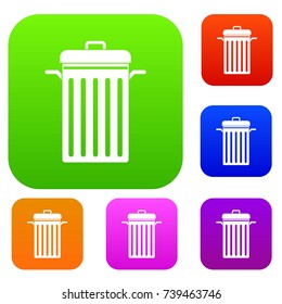 Metal trash can set icon color in flat style isolated on white. Collection sings vector illustration