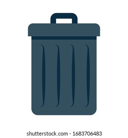 Metal Trash Can Vector Flat Icon Design Concept, Housekeeping Supplies on White background, Delete Sign