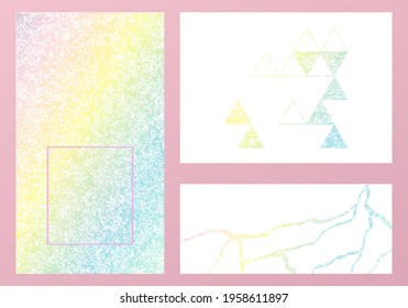 Metal Trendy Set Pattern. Pearlescent Effect Brochure. Holographic Background. Rainbow Style Flyer.