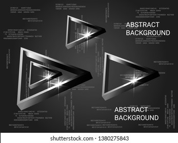 Metal triangles sparkle on the background. 3D vector illustration . Creative geometric background. Abstract composition. Silver  three-dimensional metal triangle in space.