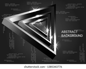 Metal triangles sparkle on the background. Minimal geometric background. Abstract composition. 3D vector illustration . Silver  three-dimensional metal triangle in space.
