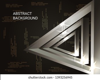 Metal triangles sparkle on the background. 3D vector illustration . Minimal geometric background. Abstract composition. Silver  three-dimensional metal triangle in space.