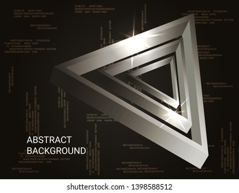 Metal triangles sparkle on the background. Futuristic geometric background. Abstract composition. 3D vector illustration . Silver  three-dimensional metal triangle in space.