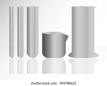 Metal tubes on glass isolate white background