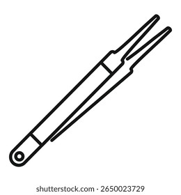 Pinças de metal segurando um ícone de objeto minúsculo em estilo de contorno para web, móvel e infográficos