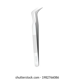 Metal tweezers or pincette tool for cosmetic beauty care procedures and medical laboratory purposes, realistic mockup vector illustration isolated on white background.