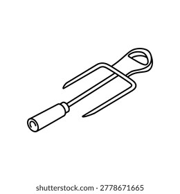 Metal two pronged tool with cylindrical handle isolated on a clean white background for industrial use
