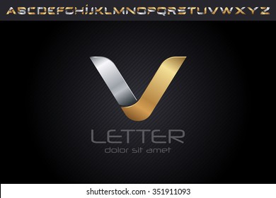 Metal V Letter Logo, alphabet logo design.