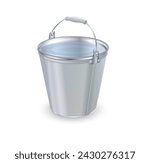 Metal vector buckets with and without water. Vector