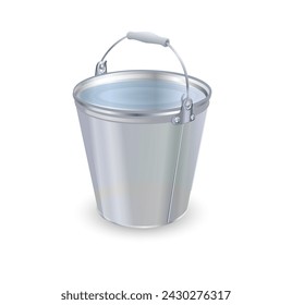 Metal vector buckets with and without water. Vector