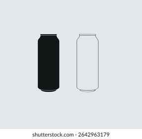 Metal Vector can. Aluminum Beer Can. Soda Can line drawing and Black Color