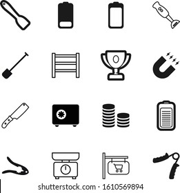metal vector icon set such as: secure, plastic, template, nutcracker, science, treasure, pile, pliers, wall, rack, gym, increase, training, machine, scale, coins, shoe, blender, technology, warehouse